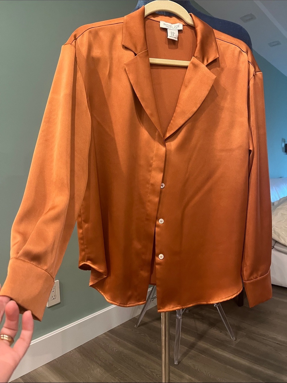 Rachel Zoe Satin Button-Front Blouse in Burnt Copper